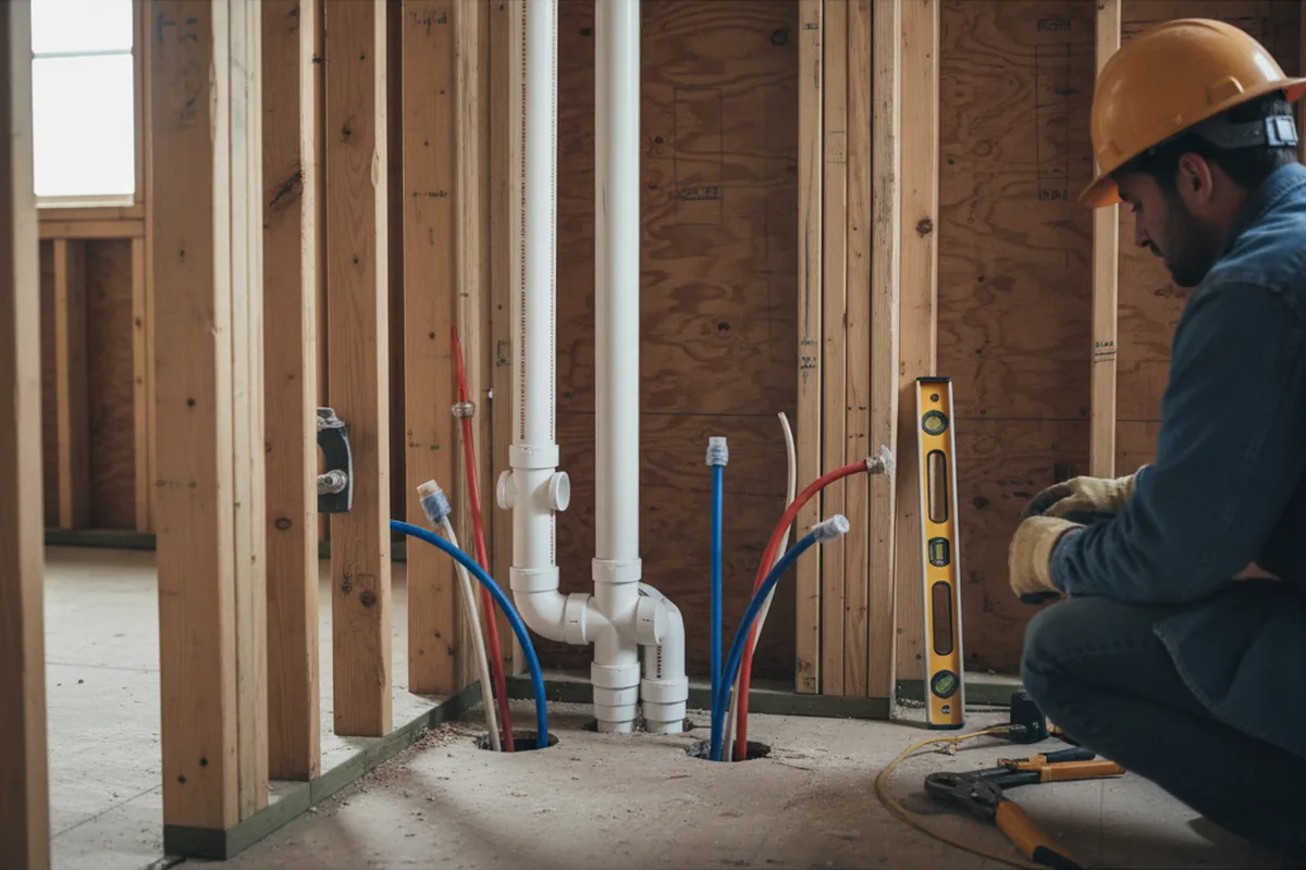 Drain and supply rough-in during Toilet Repair and Installation in De Graff